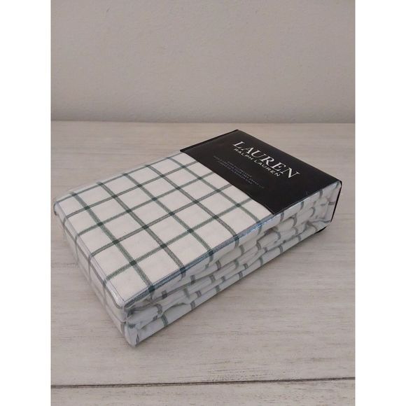 Ralph Lauren FLANNEL Cotton White Green Red MILLERTON PLAID Two King Pillowcases - Picture 4 of 10